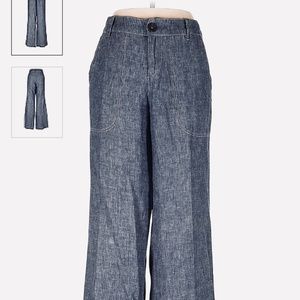 Pilcro and the Letterpress Blue Chambray Linen Blend Wide Leg Pants Size 4